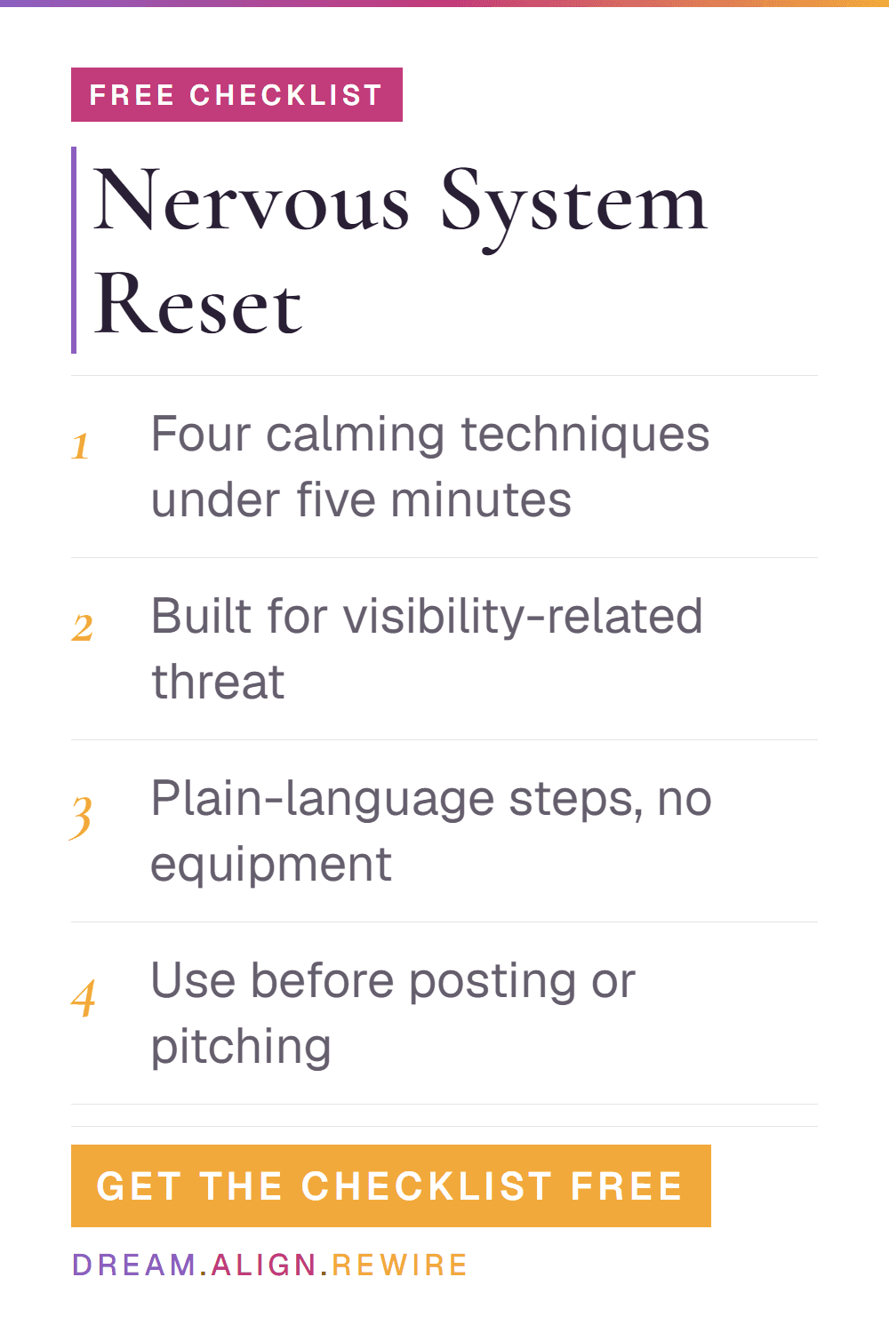 Free Nervous System Reset Checklist from Dream Align Rewire