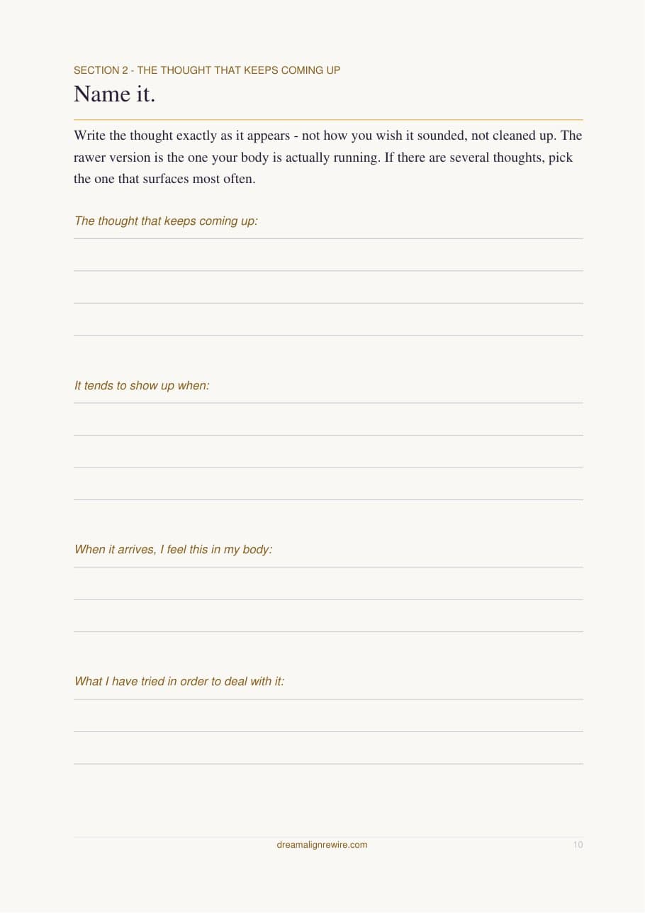 Journal page for naming the thought that keeps coming up