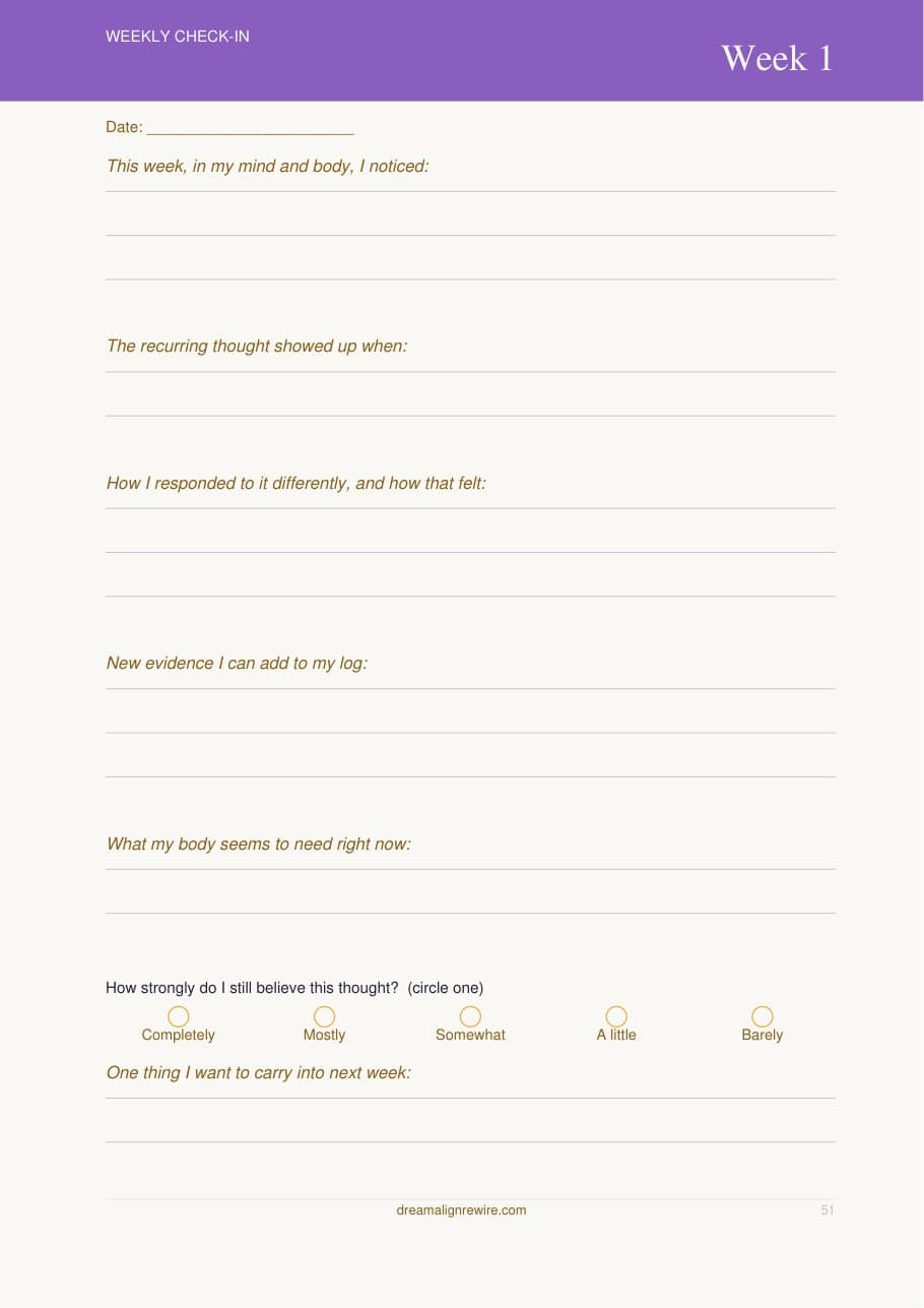 Weekly check-in page from My Evidence Journal