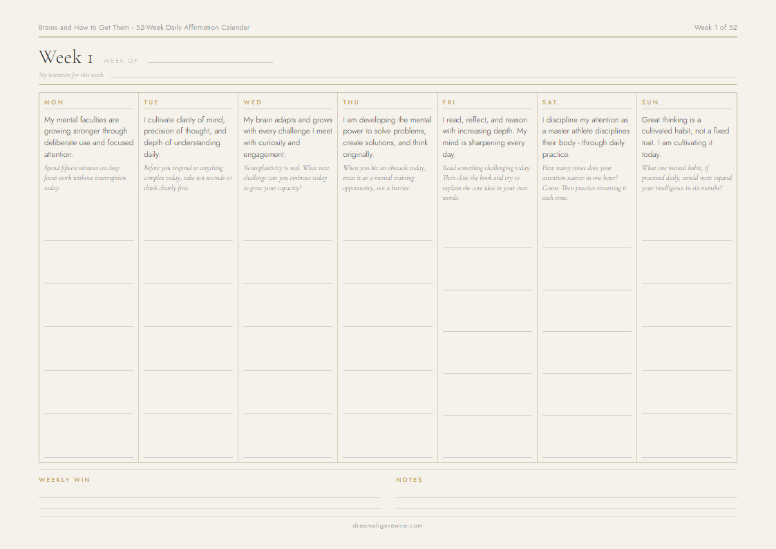 Inside the Brains and How to Get Them 52-Week Daily Affirmation Calendar - sample weekly page