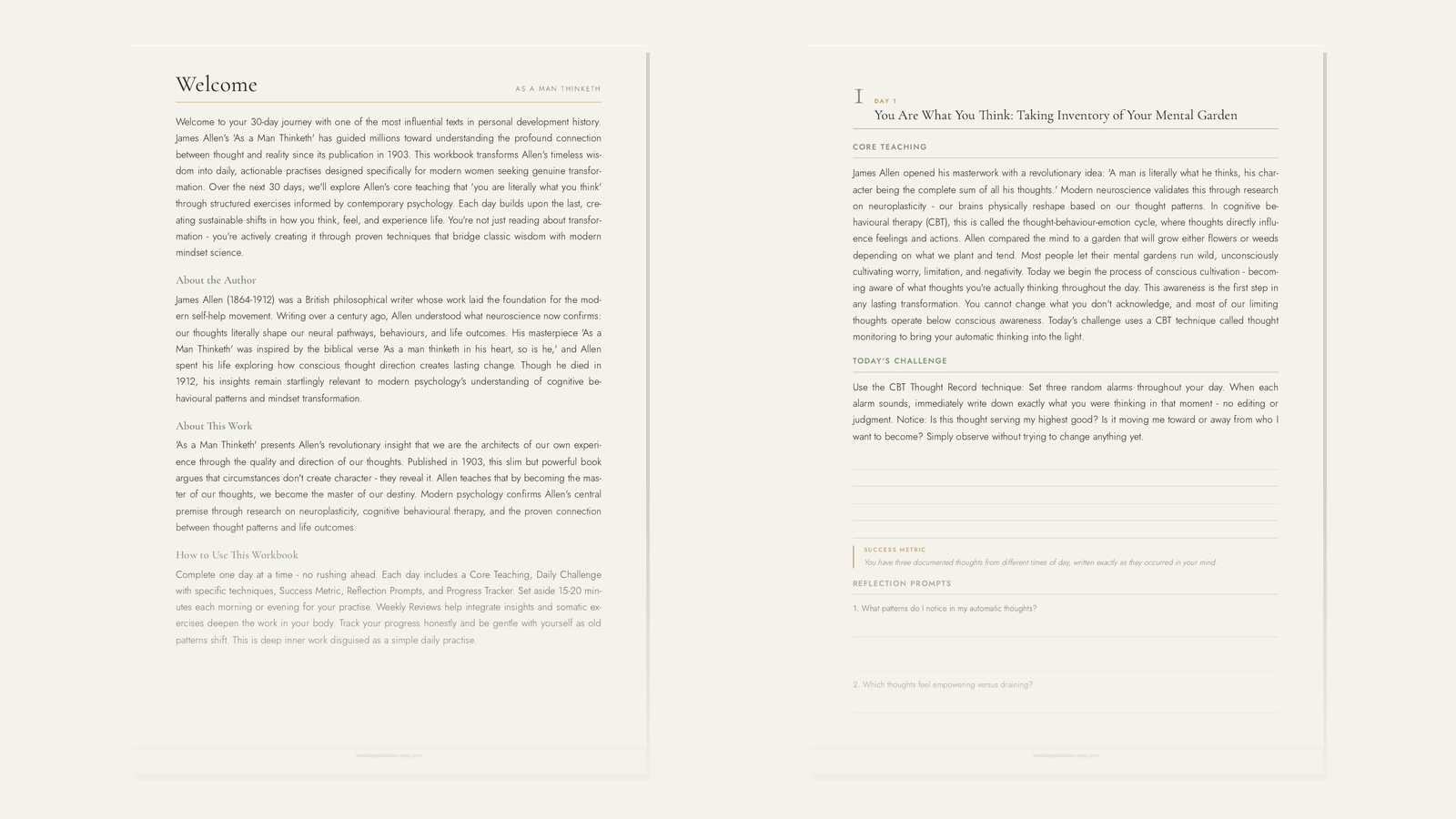 Inside the As a Man Thinketh 30-Day Challenge Workbook - interior preview